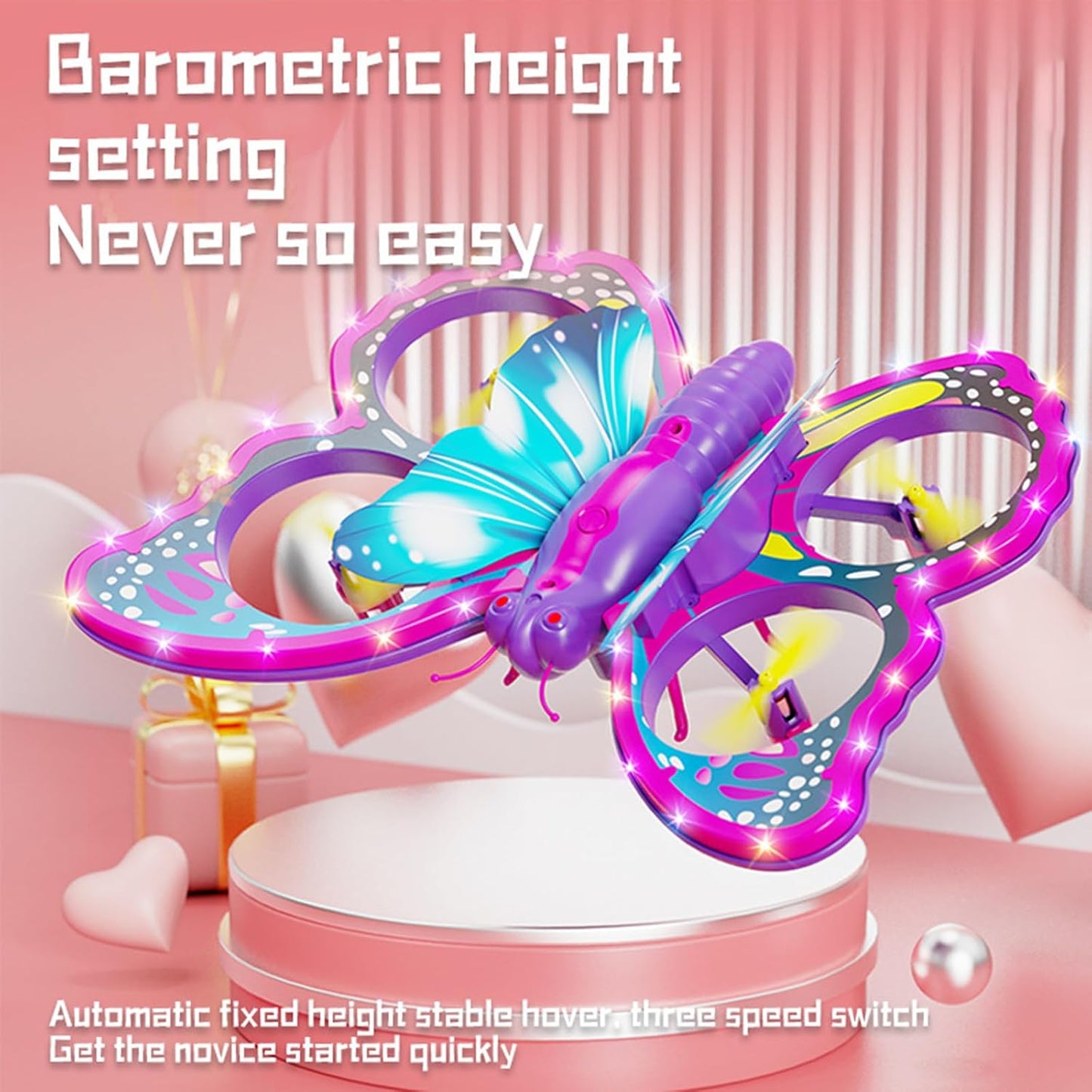2.4GHz RC Butterfly Drone by dealonline.co.nz with 3D flip gravity sensing, quadcopter design, and headless flight mode.