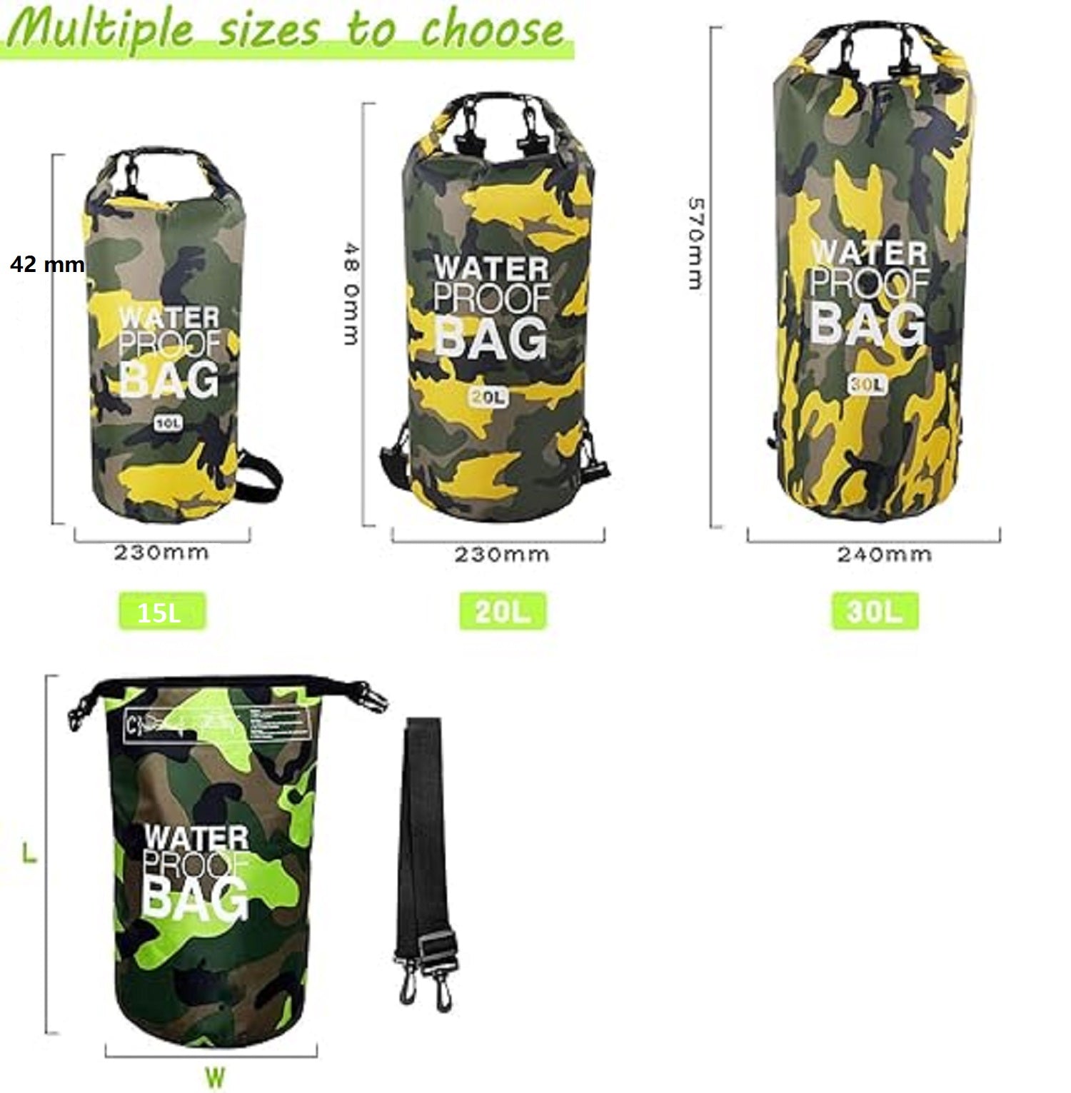 ECOTREK Waterproof Dry Bag – 15L / 20L / 30L Pack Sack with Shoulder Strap ECOTREK
