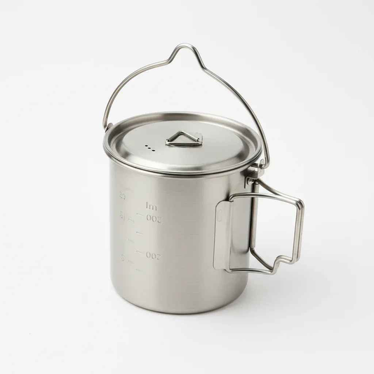 750ml Stainless Steel Camp Cook Pot with Lid & Hanging Hook - Fire & Gas Compatible
