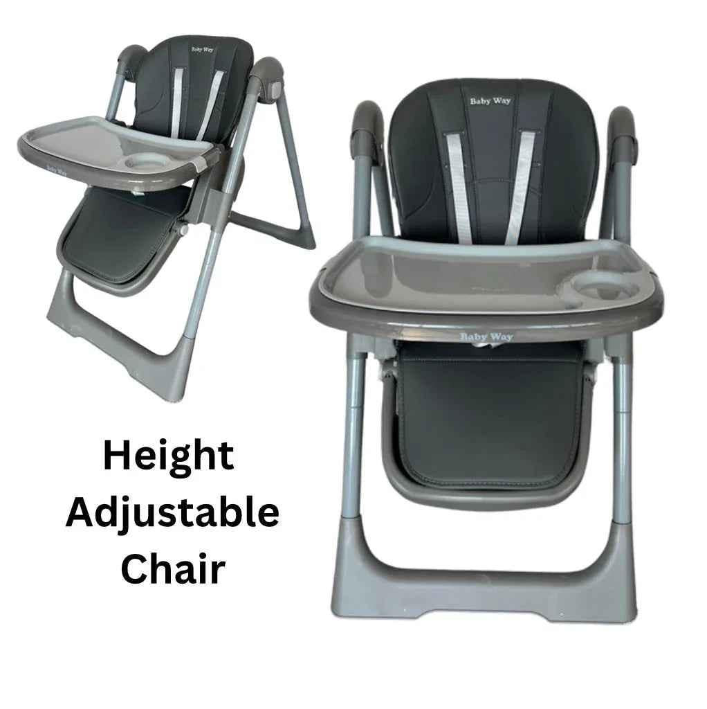 Elevate Adjustable and Folding High Chair with Locking Wheels and Storage Basket - GREY
