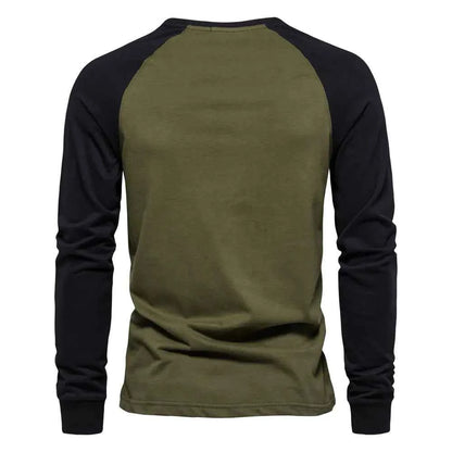 Men's Cotton Long Sleeve Color Block T-Shirt - Casual Comfort & Style