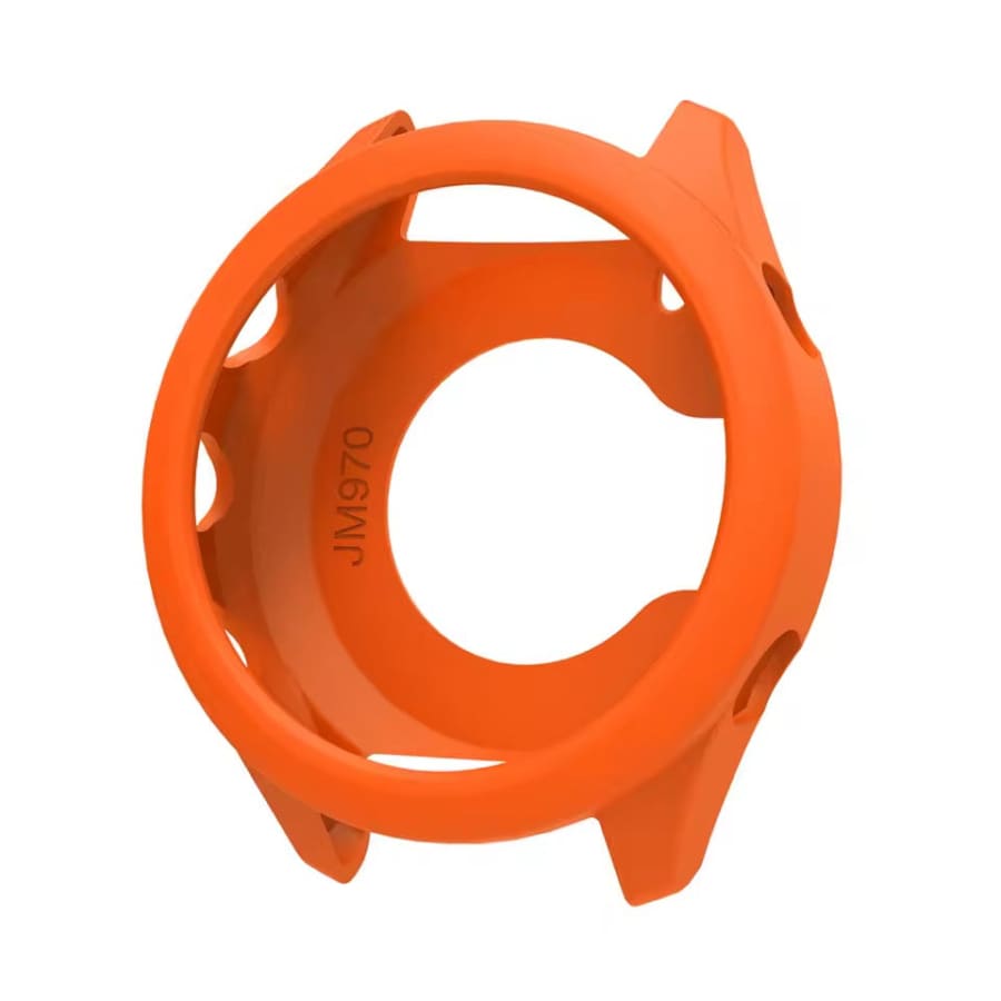 Orange protective watch case for Garmin Forerunner 970, durable cover with precise cutouts, designed to safeguard your Garmin smartwatch