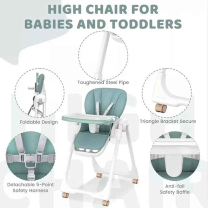 Elevate Adjustable and Folding High Chair with Locking Wheels and Storage Basket - BROWN