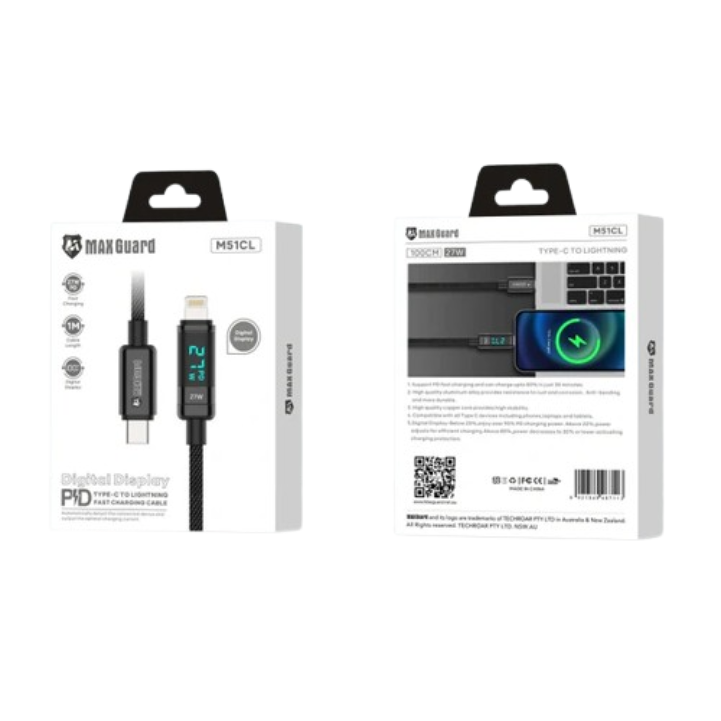 Maxguard 1m 27W Type-C to Lightning Cable M51CL