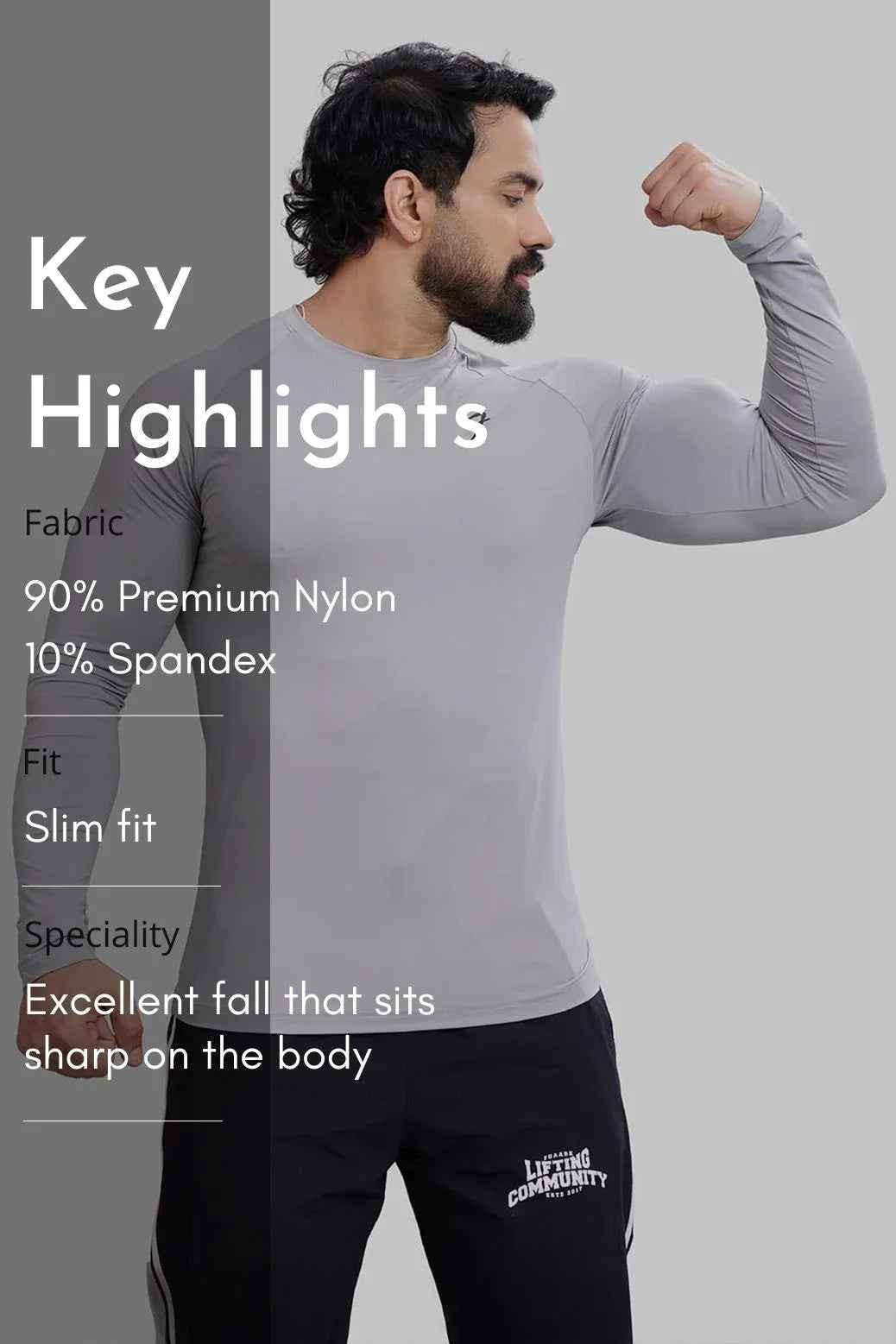 Bare Nylon Fullsleeves T-shirt Light Grey