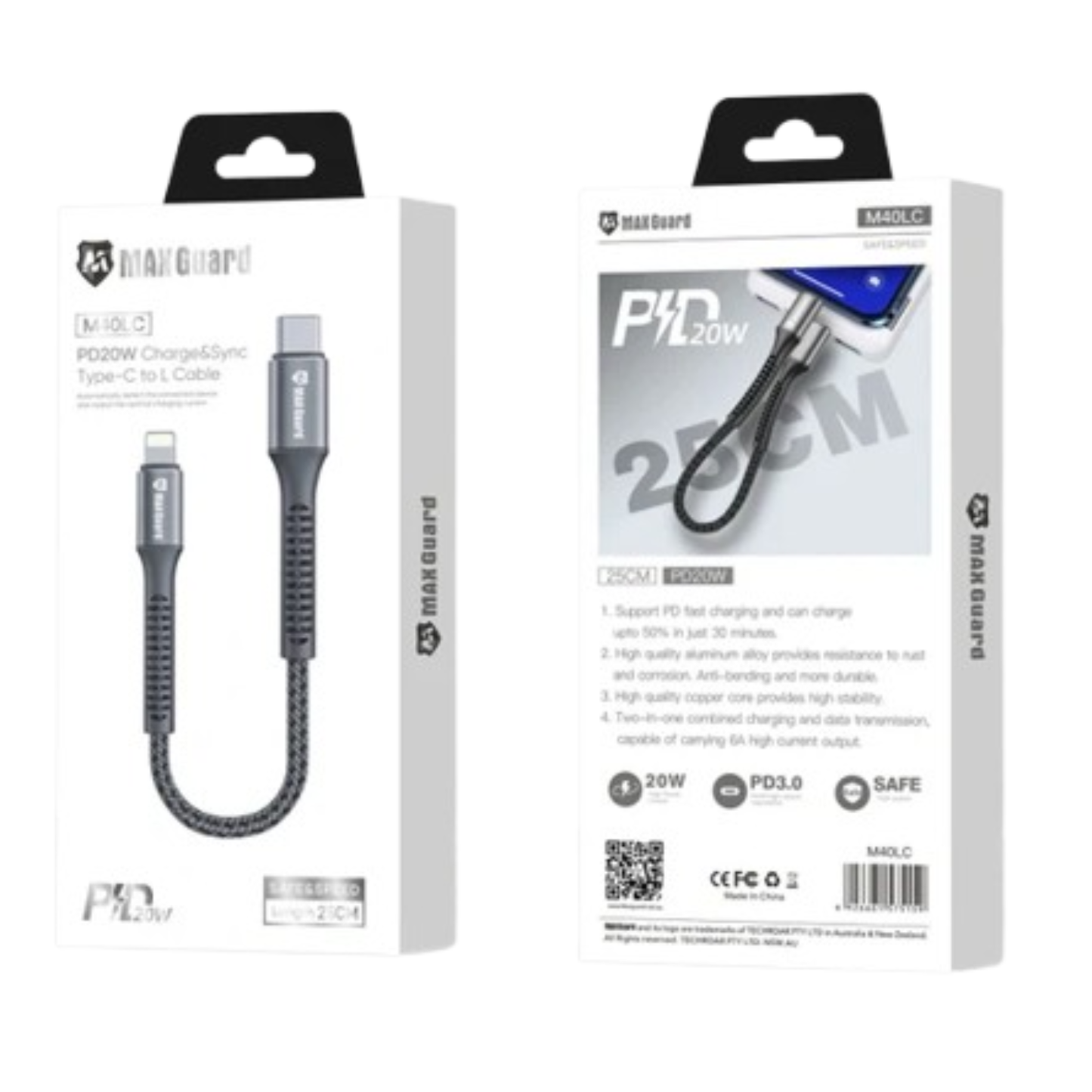 Maxguard 25cm 20W Type-C to Lightning cable M40LC