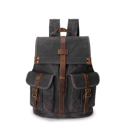 Men's Waxed Canvas Backpack — Vintage Leather Trim Waterproof | Travel & Hiking