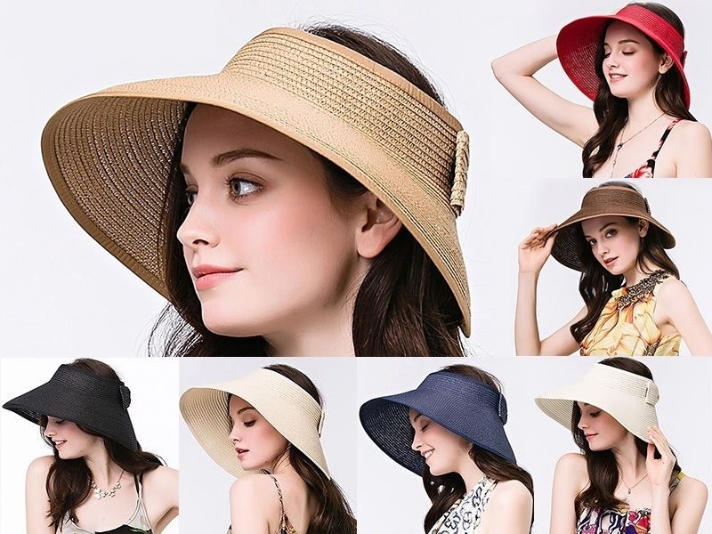 WHITE Foldable Roll Up Sun Beach Straw Visor Hat Summer Kid Wide Brim Cap dealonline.co.nz