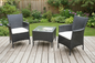 Black 3-piece patio furniture set with PE/PVC rattan chairs and side table from dealonlinenz, perfect for outdoor relaxing.