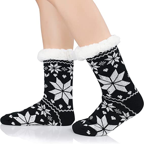 4 Pairs Womens Slipper Fuzzy Socks Winter Super Warm Soft Socks with Grippers dealonline.co.nz