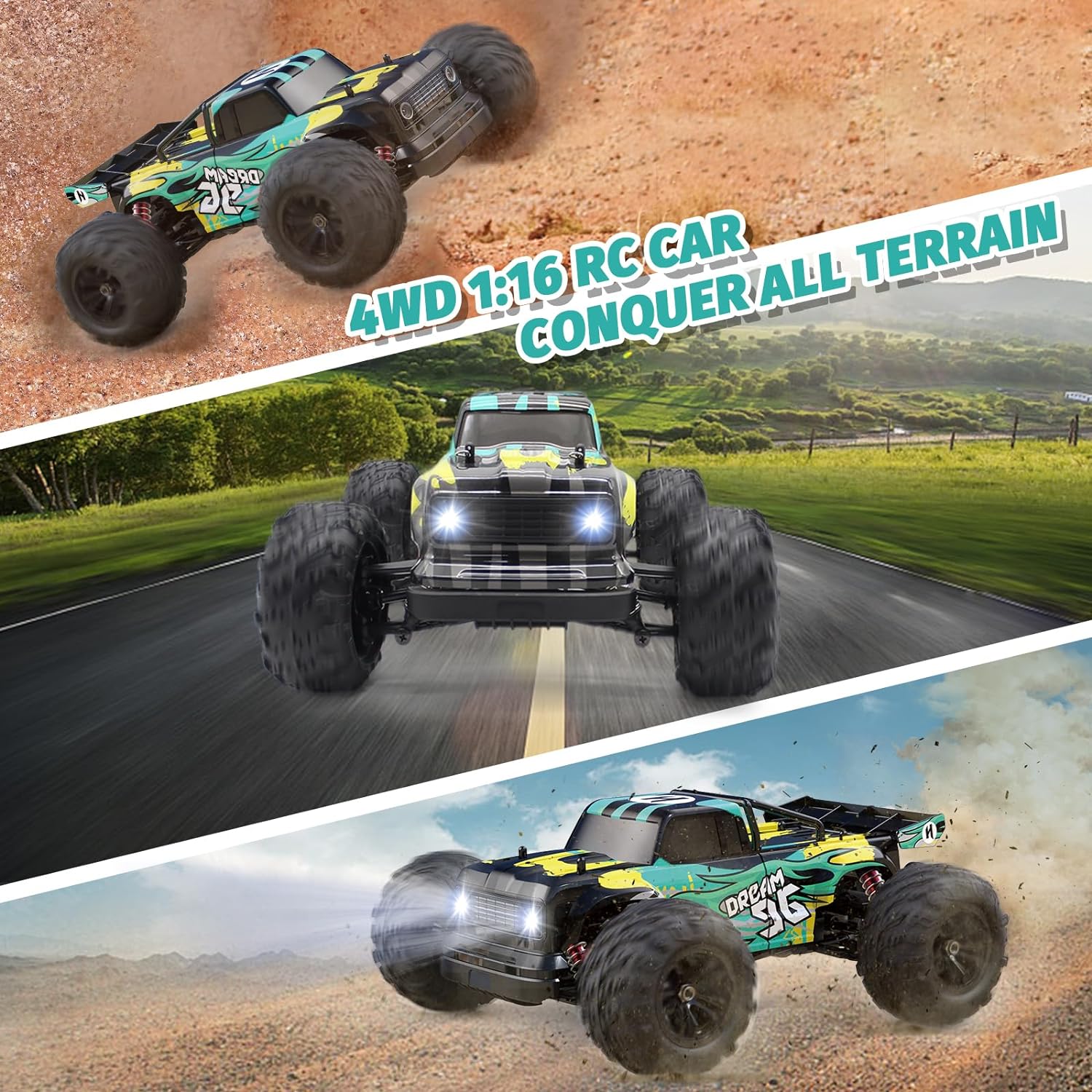 36km/H All Terrains 4WD Electric High Speed RC Truck Off-Road 1:16 Best Toy Gift dealonline.co.nz