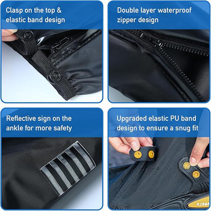 ECOTREK waterproof shoe covers with reflective strip, rain boot protectors for men and women, designed to keep shoes dry in wet weather.