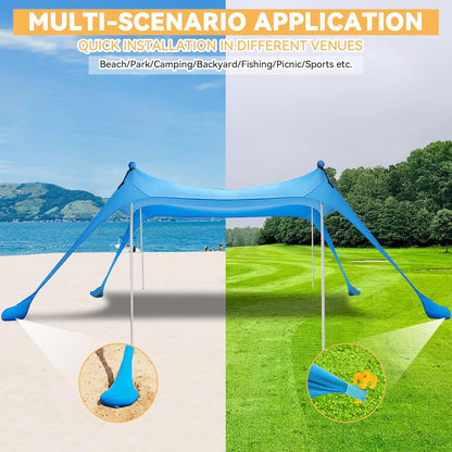 Beach Canopy with 4 Aluminium Poles – UPF 50+ Large Portable Sun Shelter (300 × 300 cm) ECOTREK