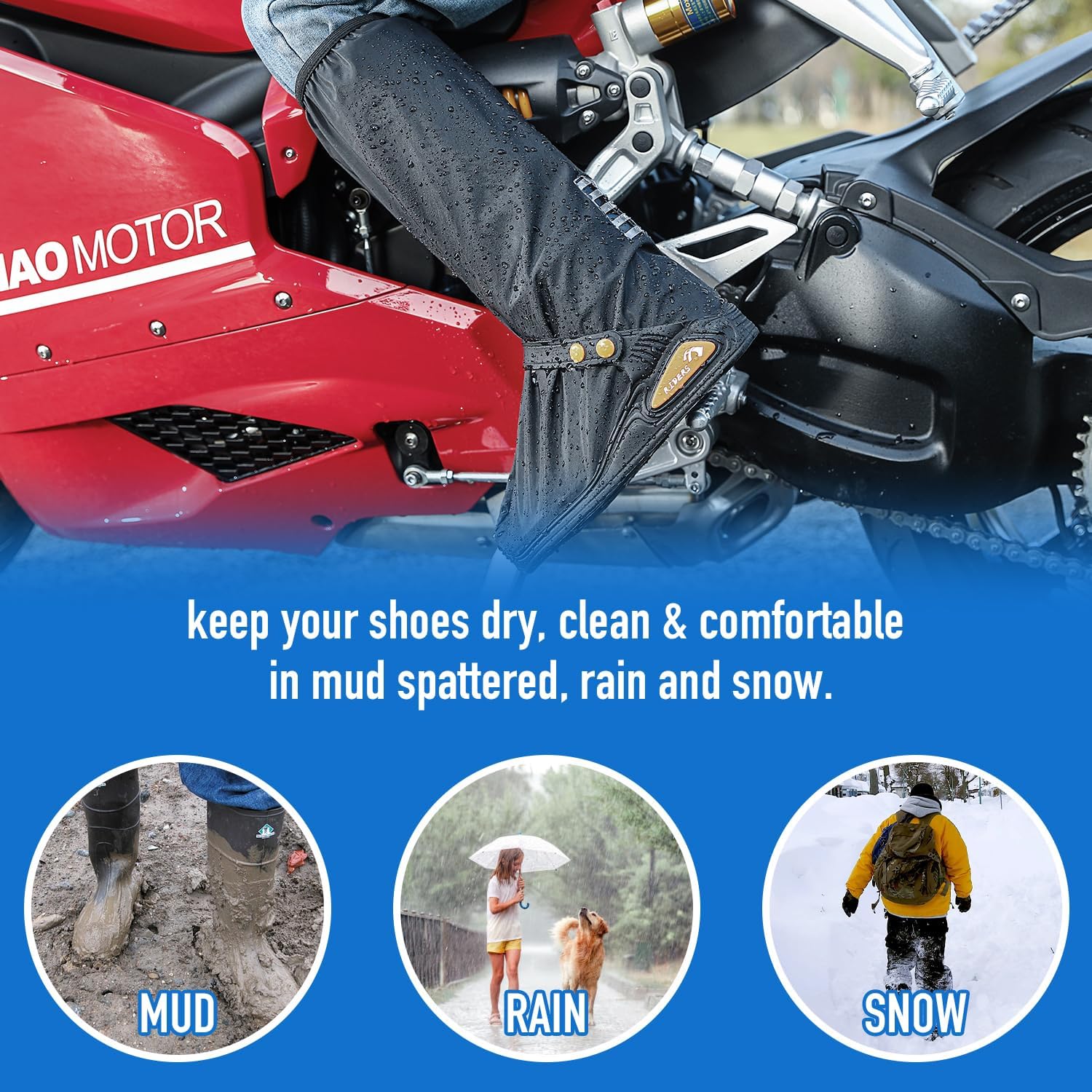 ECOTREK waterproof shoe covers with reflective strip, rain boot protectors for men and women, designed to keep shoes dry in wet weather.