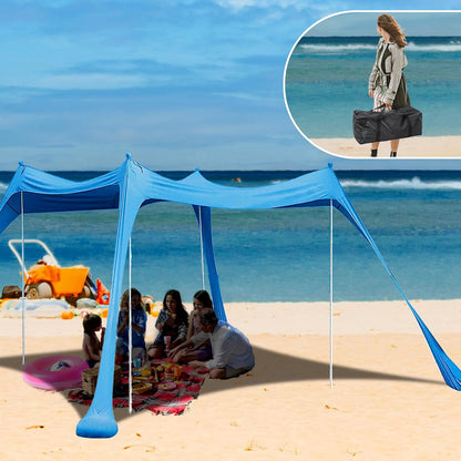 Beach Canopy with 4 Aluminium Poles – UPF 50+ Large Portable Sun Shelter (300 × 300 cm) ECOTREK