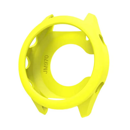 Yellow protective watch case for Garmin Forerunner 970, made by That Watch Shop, shown on a Garmin smartwatch.