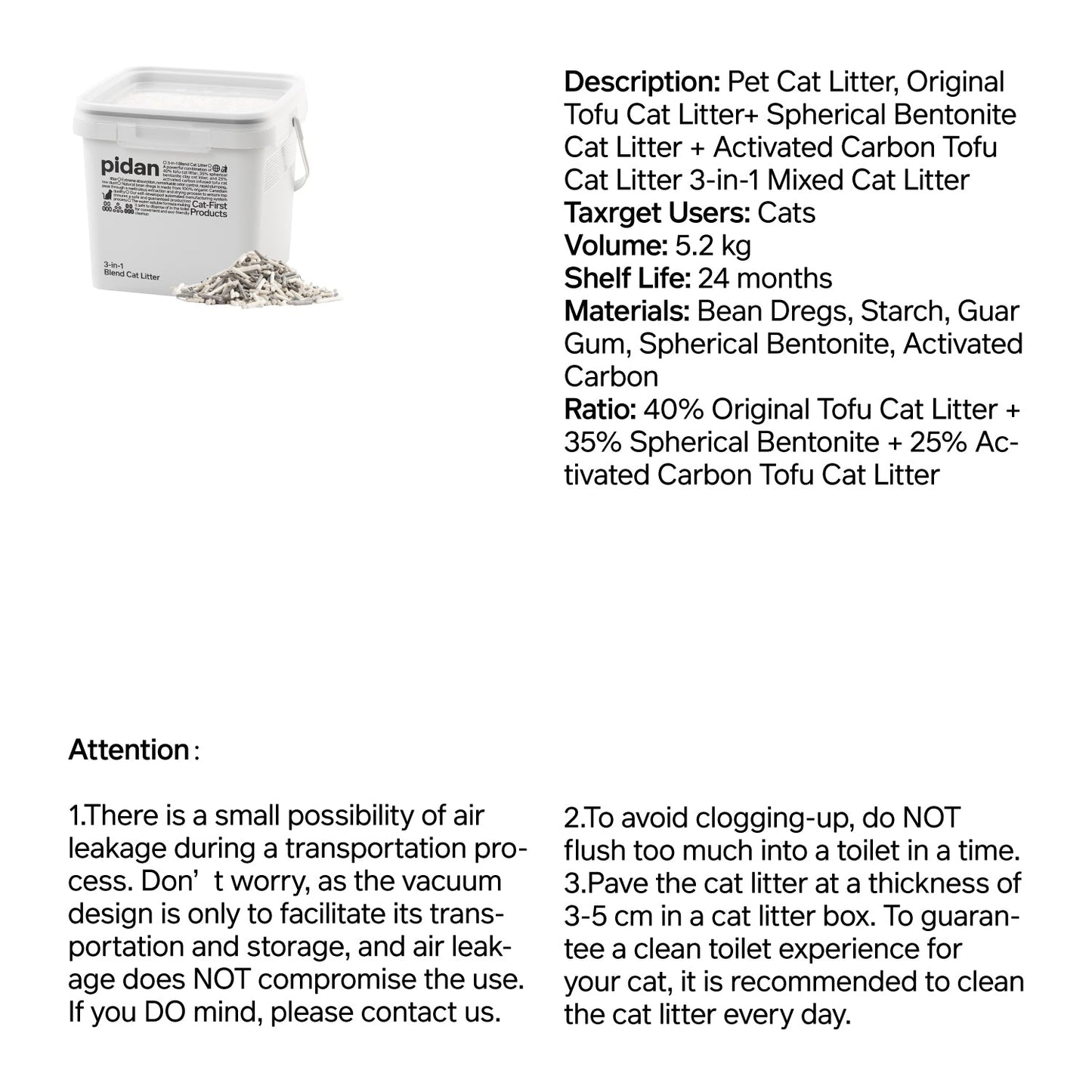 PIDAN 3-in-1 Blend Cat Litter (Tofu, Spherical Bentonite Clay,  Activated Carbon Infused Tofu) Pidan New Zealand