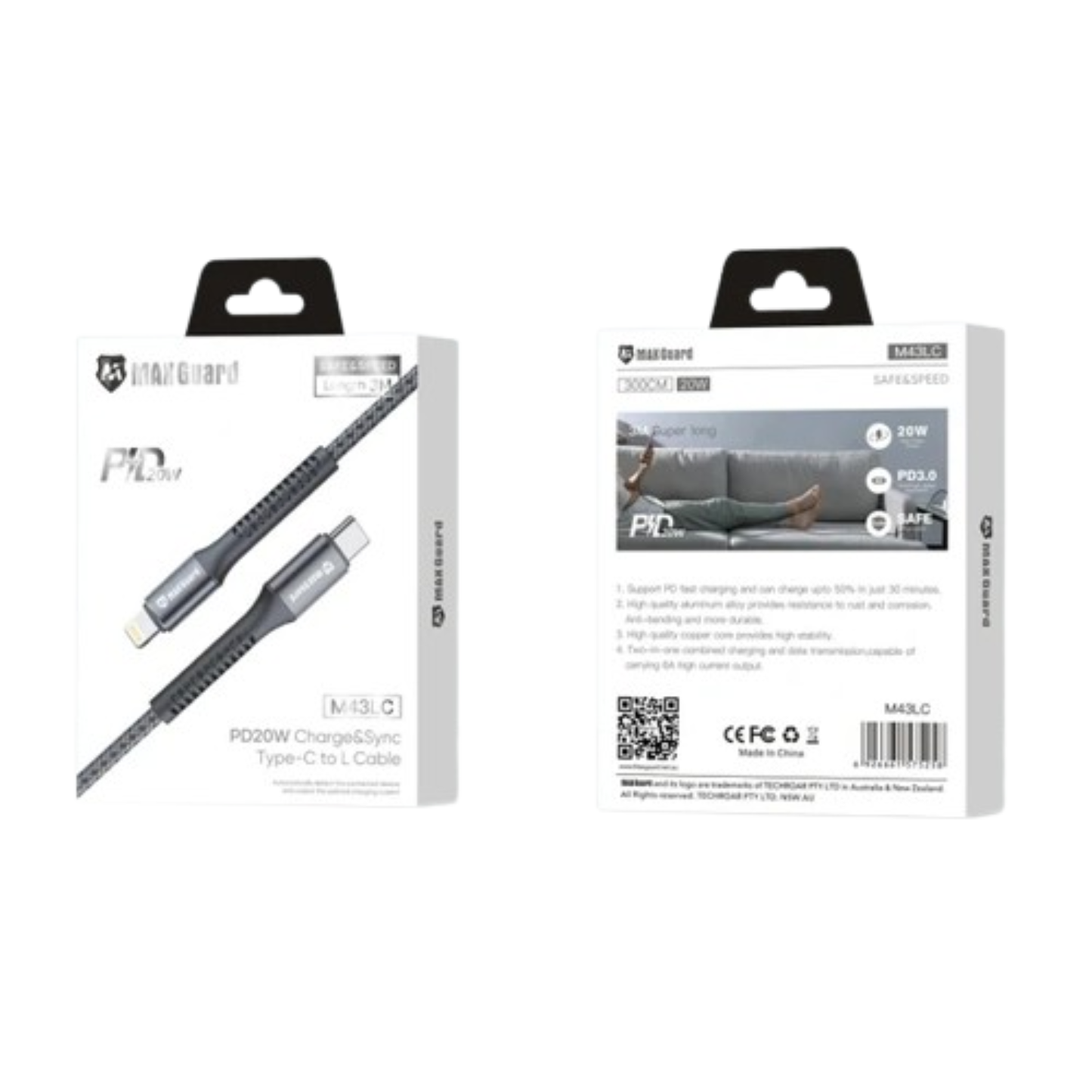 Maxguard 3m 20W Type-C to Lightning cable M43LC