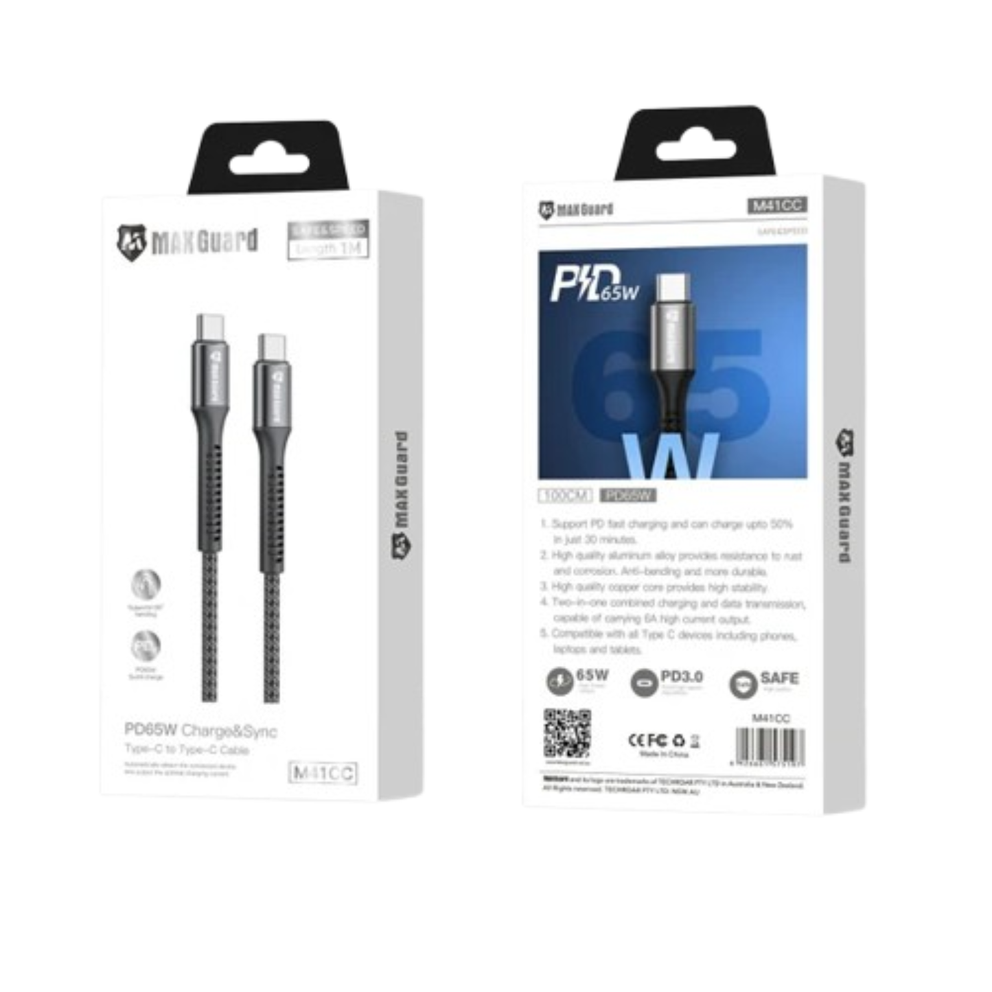 Maxguard 1m 65W Type-C to C cable M41CC