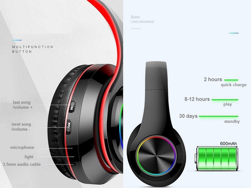 BLUE Wireless bluetooth Headset Headphones Foldable Stereo Earphones LED Super dealonline.co.nz