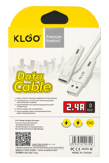 Frankly Cotton KLGO white USB Type C data cable from Nest & Stem Homewares, 3-meter length with 2.4A charging capacity