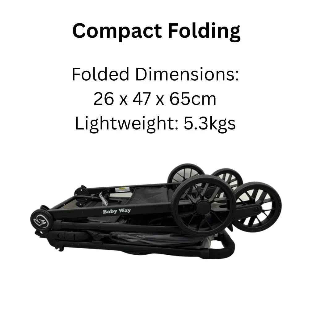 Roam Compact Travel-Friendly Stroller with Extended Canopy - BLACK