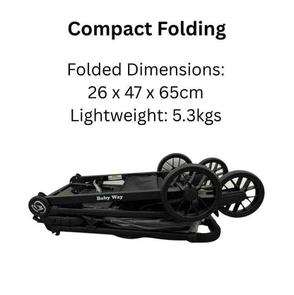 Roam Compact Travel-Friendly Stroller with Extended Canopy - BLACK