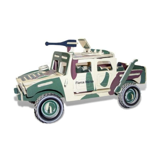 Illuminated 3D puzzle of a vehicle H1 by 9eight5, showing detailed design and glowing lights in a well-lit display.