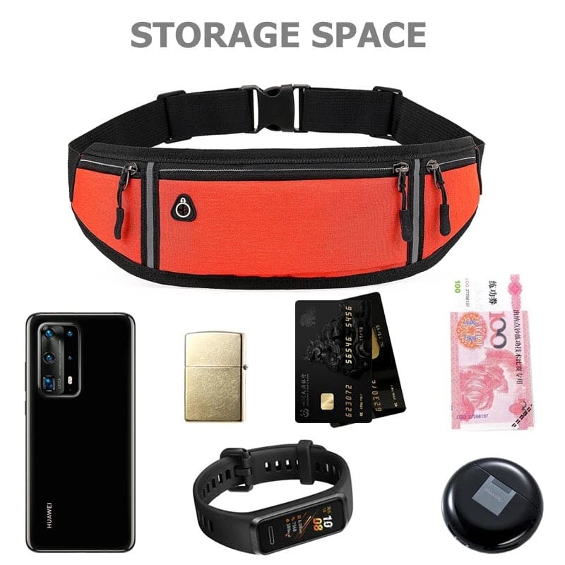 Black 9eight5 running waist bag showing adjustable strap and compact design, ideal for exercise and outdoor activities.