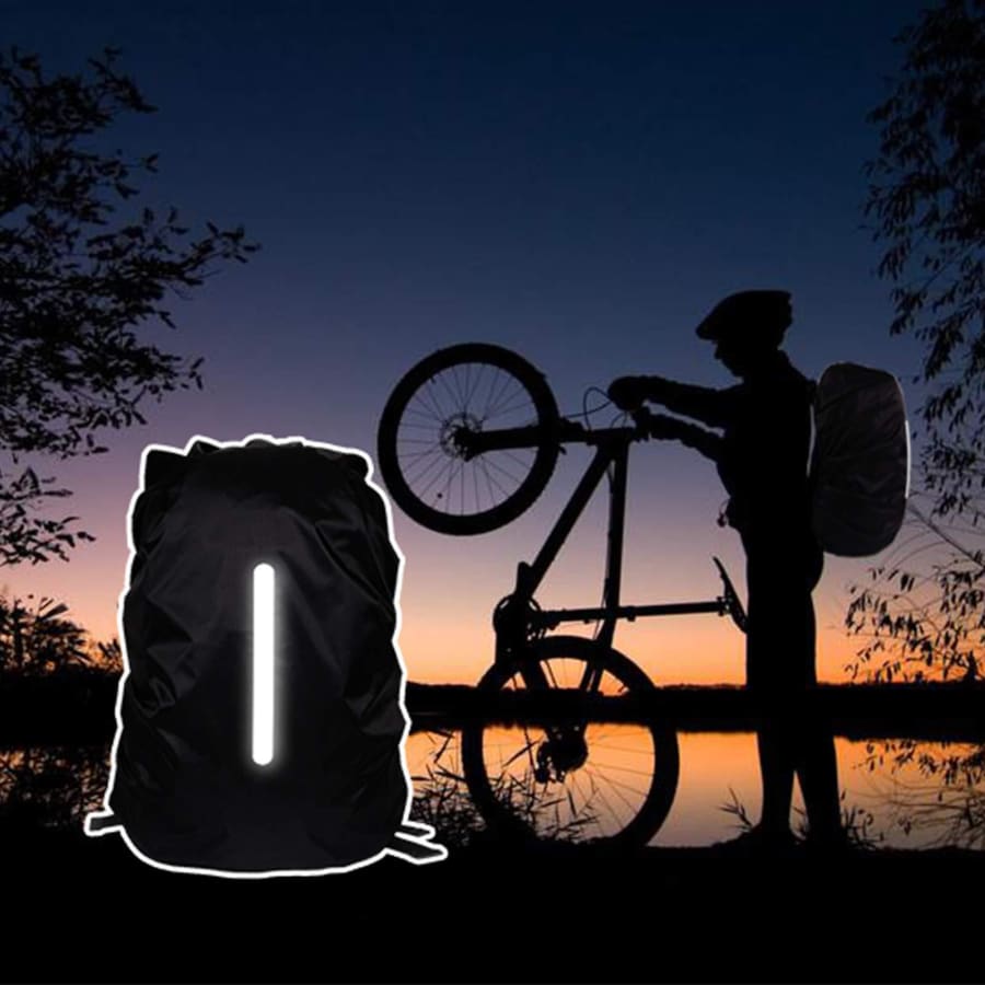 Black waterproof backpack cover from 9eight5 designed to protect a 45L backpack from rain and moisture.