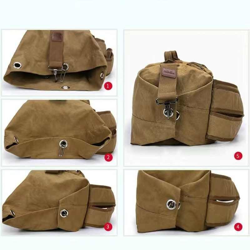 9eight5 khaki military-style backpack with duffel bag design, featuring adjustable straps and spacious main compartment.