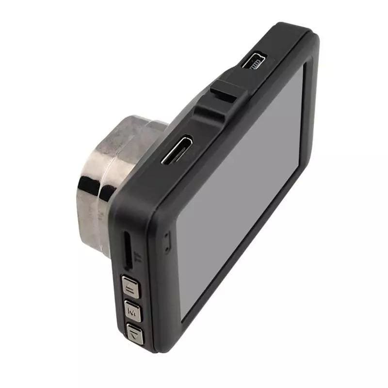 9eight5 dash cam showing front lens and compact design, supports 4GB to 32GB memory cards for vehicle recording.