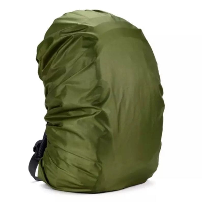 Army green 9eight5 waterproof backpack cover for 35L packs, providing protection against rain and moisture.