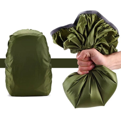 Army green 9eight5 waterproof backpack cover for 35L packs, providing protection from rain and moisture.
