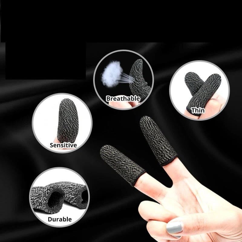Pair of black gaming thumb sleeves from 9eight5, designed to improve grip and comfort for mobile gaming.