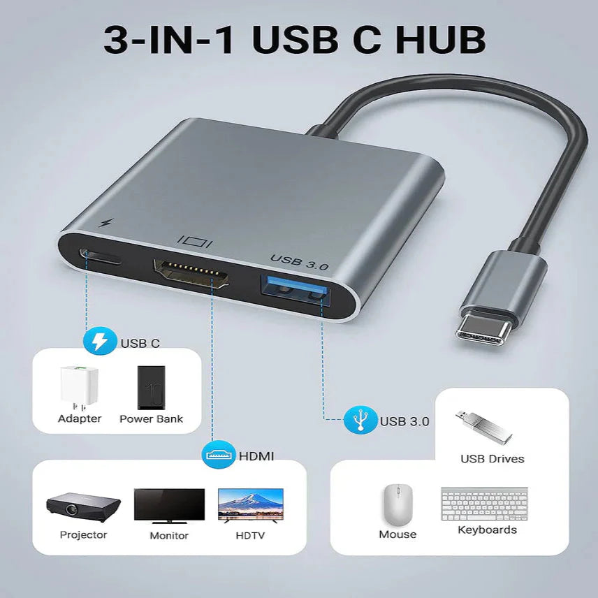 9eight5 USB 3.1-C Type-C to HUB adapter showing a sleek black connector for connecting multiple devices.