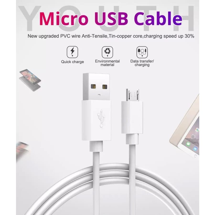 White 25cm Micro USB cable from 9eight5, ideal for charging and data transfer with electronic devices.