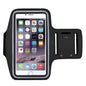 Black 9eight5 running armband for phone cases, designed to hold smartphones securely during exercise or running activities.