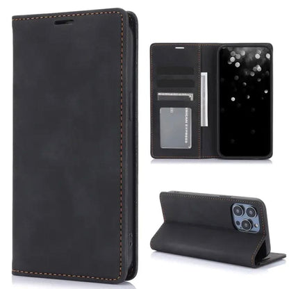 Brown 9eight5 flip case for iPhone 16 (6.1”) showcasing card slots and protective design, available in three colors.