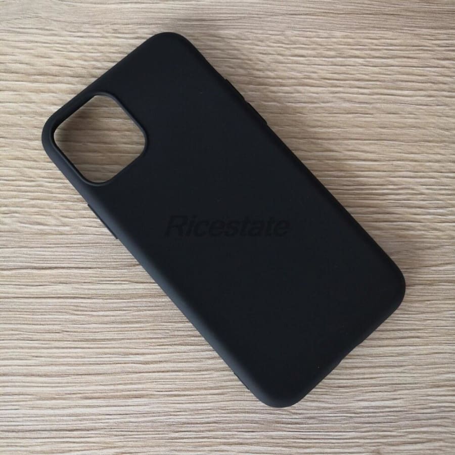 Black silicone phone case for iPhone 11 by 9eight5, soft flexible protective cover with precise cutouts.