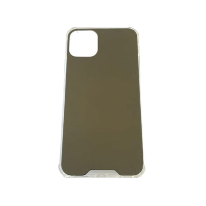 Black mirror silicone case for iPhone 11 Pro Max by 9eight5, showing a sleek, smooth finish on the phone with a reflective surface.