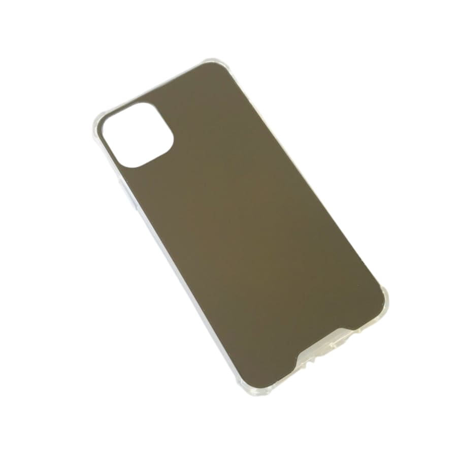 Black silicone phone case for iPhone 11 Pro Max by 9eight5, featuring a reflective mirror finish and smooth texture.
