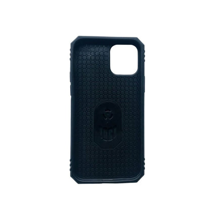 Black Rugged Armor case for iPhone 12 and 12 Pro by 9eight5, showing textured protective phone case with reinforced edges.