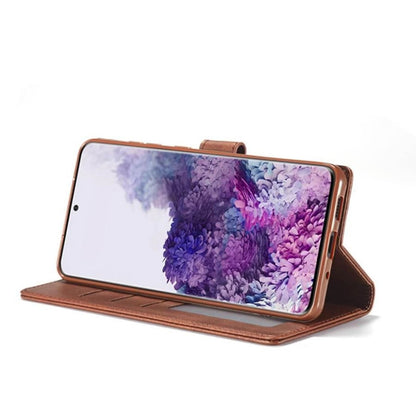 Brown synthetic leather flip case for Samsung Galaxy Note 10 Plus by 9eight5, showing front view with flip cover open.