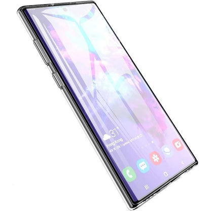 Clear silicone phone case for Samsung Galaxy Note 10 Plus by 9eight5, showcasing a slim, transparent protective cover with precise cutouts.