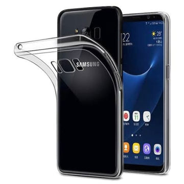 Clear 9eight5 phone case for Samsung Galaxy S8, transparent protective cover showing the phone's design and buttons.