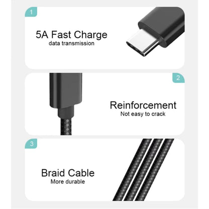 Black 2m Type C to Type C charger cable for Samsung devices, designed for phone and tablet charging and data transfer.