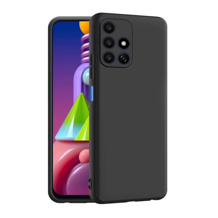 Black 9eight5 protective screen case for Samsung Galaxy M51, showing the sleek, durable design on the device.