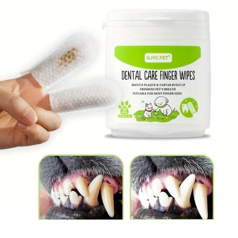 9eight5 pet dental care finger wipes in a pack, designed for cleaning pets' teeth and gums effectively.