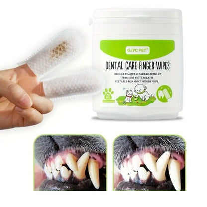 9eight5 pet dental care finger wipes in a pack, designed for cleaning pets' teeth and gums effectively.